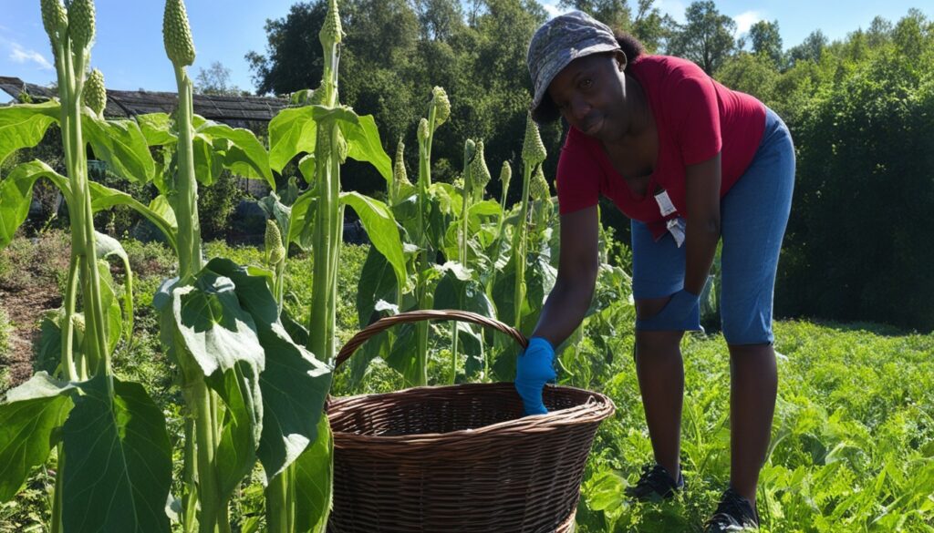 Harvesting okra