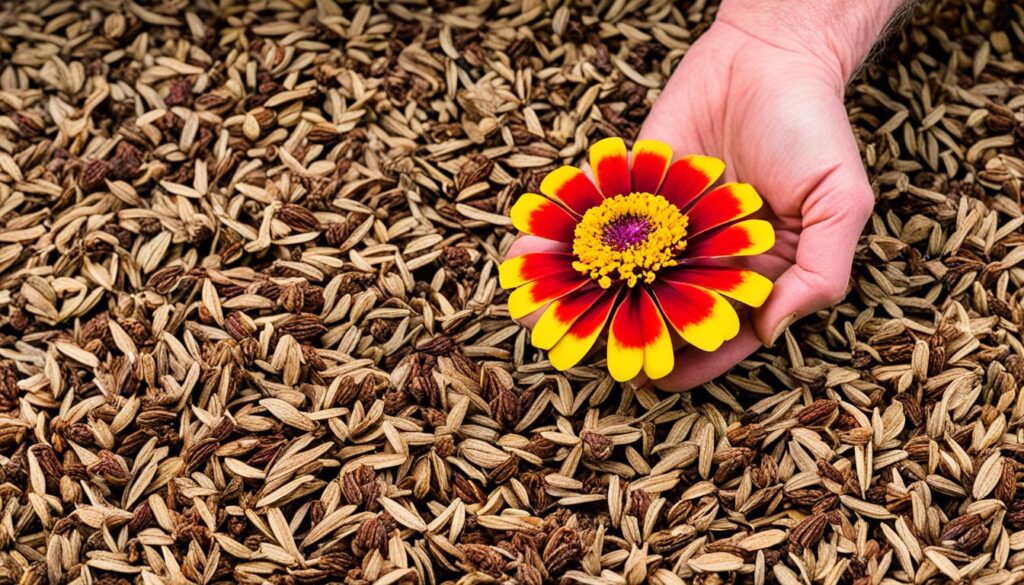 collecting zinnia seeds